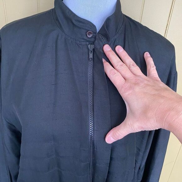 Bocci women XL 100% silk full zip jacket w/mock collar black - Picture 5 of 13